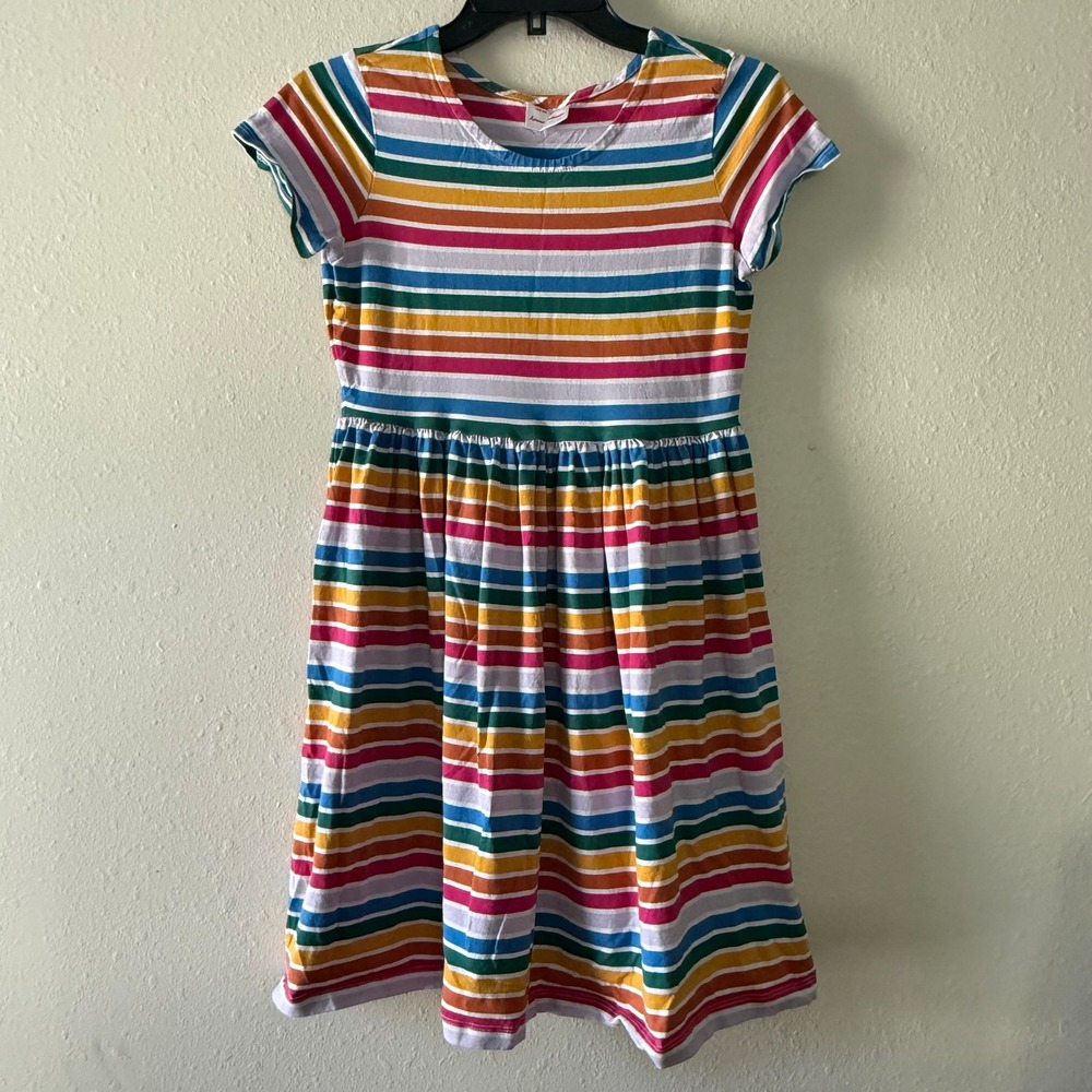 Hanna Andersson Girls Rainbow Stripe Short Sleeve Play Dress Size 160 US 14-16